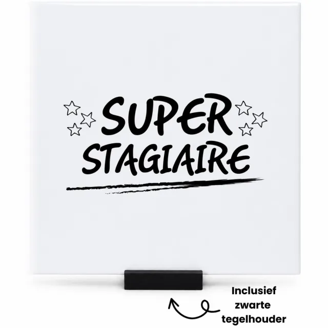 Hacebo Super stagiare tegeltje met tegelhouder - Stagiair - stagiaire - tegeltjes met tekst - werk - afscheidscadeau - verjaardagscadeau - kado - spreuktegels - 15x15 CM Wit