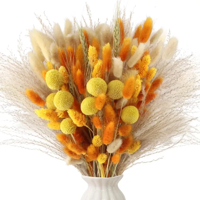 Famanu Set van 128 gedroogde droogbloemen, herfstkleuren, inclusief 6 arrangementen in bohemian-stijl