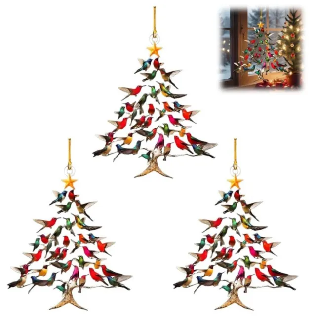 Mrilary 3 stuks Kolibrie Kerstornamenten, Kleurrijke Vogel Kerstboom Hangers, Kerst en Winter Huisdecoratie voor Vogelliefhebbers