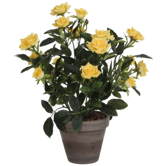 Mica Decorations Rozenstruik Kunstplant in Bloempot Stan - H33 x Ø25 cm - Geel