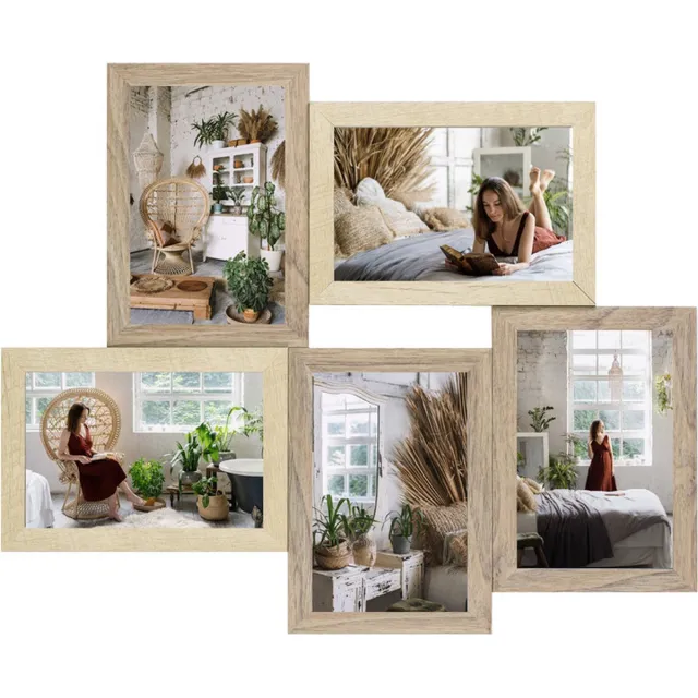 Zep HAES DECO - Houten Multi Fotolijst Rena 5Q Bruin / Crème voor 5 foto's formaat 10x15 (42x35 cm) - DT996HS