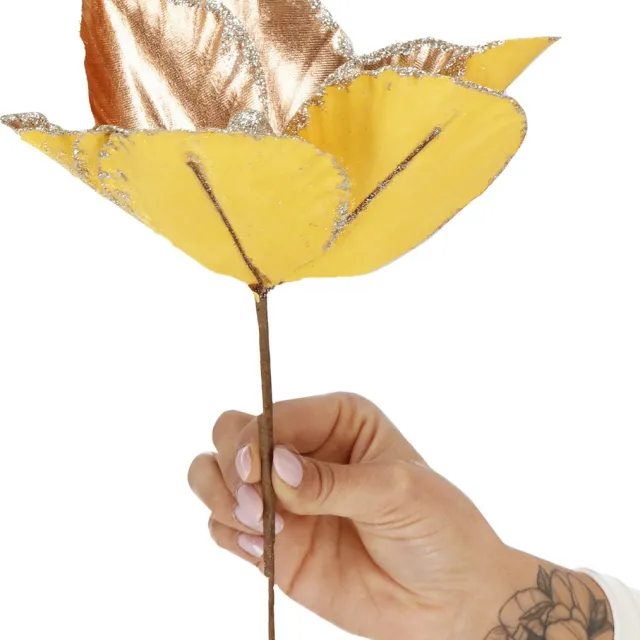 springos Kunstbloem - Magnolia Kunststof -Goud- Glitters