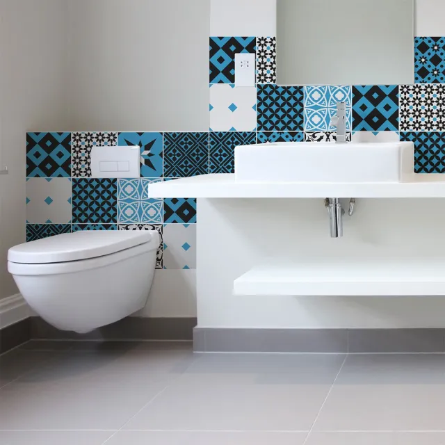 Ambiance Sticker Zelfklevende tegelmuurstickers voor keuken en badkamer - 9 cementtegelstickers, Azulejos-stijl, Thimotea - 9 stickers, 20x20 cm Multi color