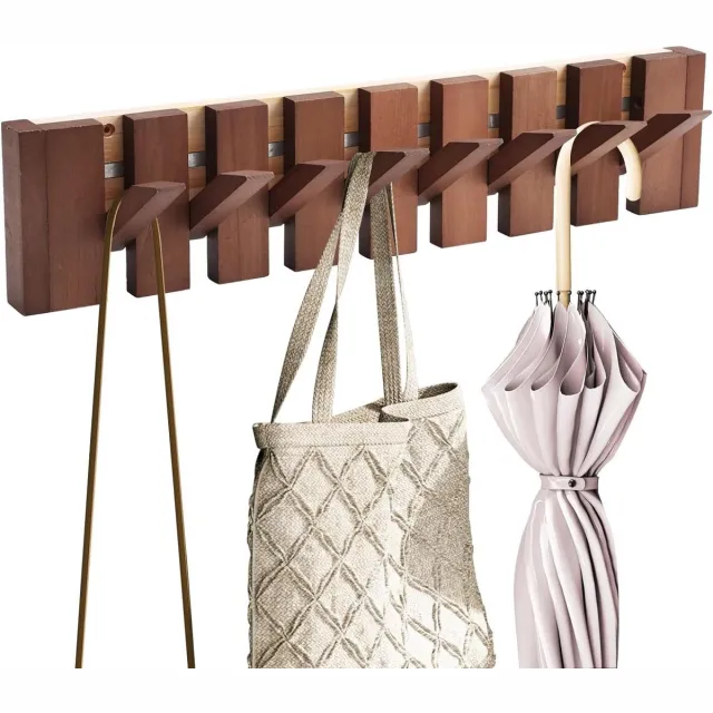 Cosensi Houten Kapstok Muur Gemonteerd Piano Haakrek 8 Haken voor Jassen Sleutels Tassen - Entree Badkamer Slaapkamer Keuken - 55.9x12.7x3.6cm Any