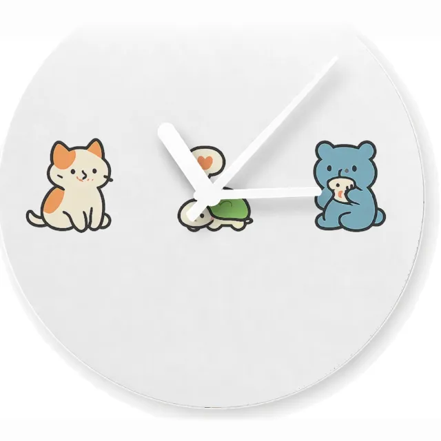 Mr Cadeautjes Glazen klok Ø 20 - design Een rustige, speelse dierenrij met een kleine snack- of eetk | cadeau Wit
