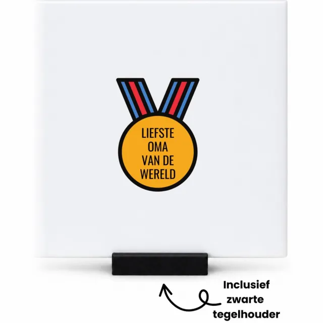 Hacebo liefste oma van de wereld tegeltje met tegelhouder - Oma - de liefste oma - tegeltjes met tekst - verjaardagscadeau - verjaardag - cadeau - cadeautje voor oma - oma artikelen - kado - geschenk - gift - spreuktegels - 10.8x10.8 CM Wit