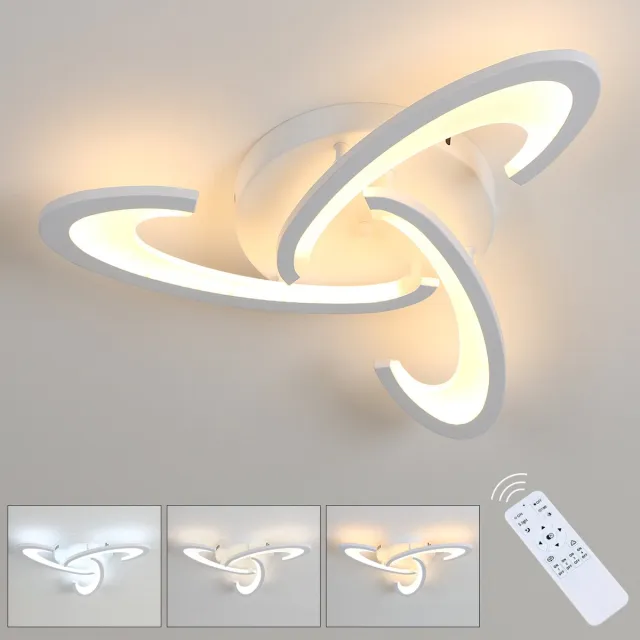 Haobosic Moderne dimbare LED-plafondlamp, 30W met afstandsbediening, 3000K-6500K, 3 koppen acryl, LED-plafondlamp voor slaapkamer, woonkamer, entree White