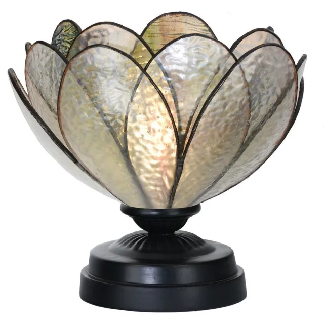 Coloured by Art Tiffany lage tafellamp zwart met Sparkling Pioenroos - Art Deco Trade Transparant