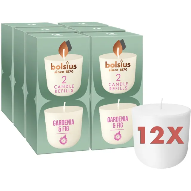 Bolsius CleanLight - 12 Gegeurde Navullingen - Gardenia & Fig - 24 Branduren - Navulbare Geurkaarsen