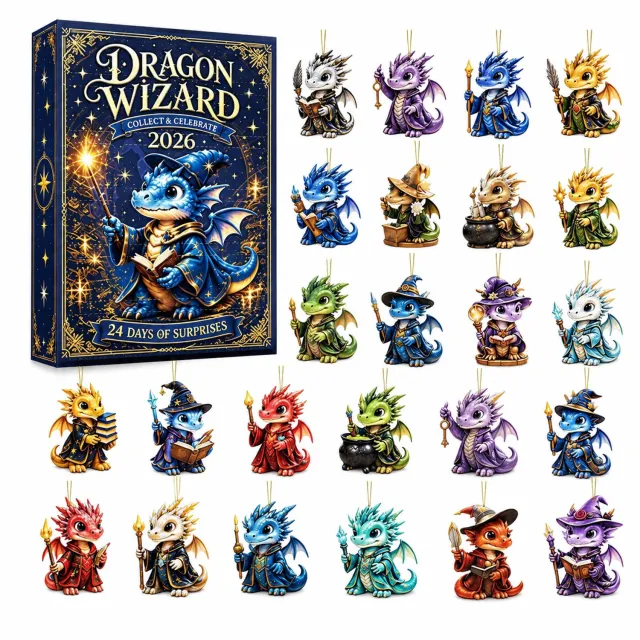 SWGOTA Adventskalender 2026 met magische draken - 24 dagen aftellen - uitvoering met kruidenstampende draak - verpakking 26 x 18 x 3 cm Blauw