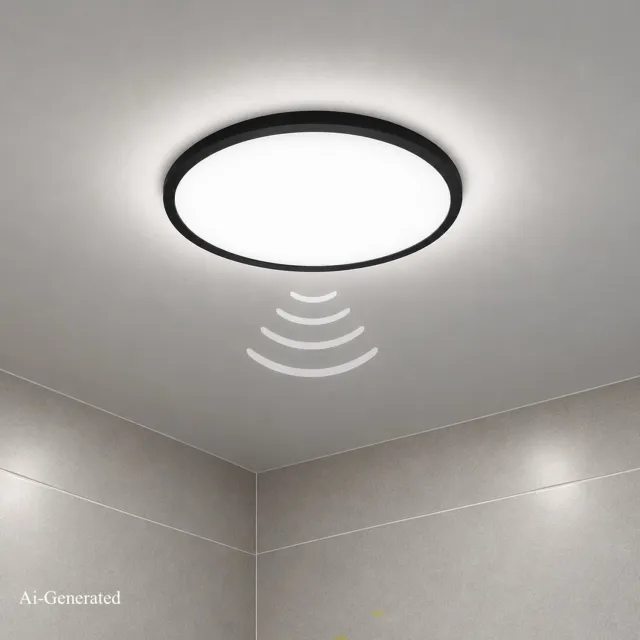 B.K.Licht BRILONER Move - Plafondlamp met bewegingsmelder - badkamerverlichting met neutral wit licht - badkamerlamp met indirect licht - Ø29cm - zwart