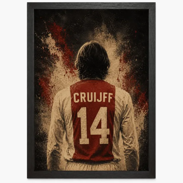 Joshimo Johan Cruijff Poster Ajax | Retro Voetbalposter Nummer 14 | Inclusief Zwarte A4 Lijst | Wanddecoratie