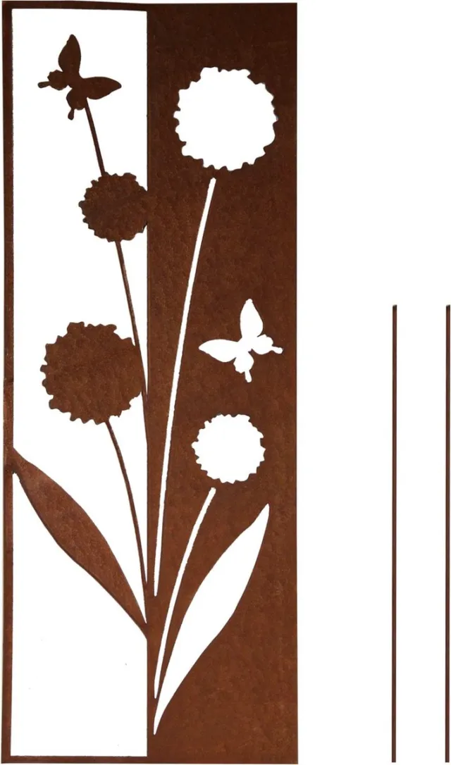 UNUS Tuinschild met bloemen, design tuindecoratie 82,5x32cm in roestlook Bruin