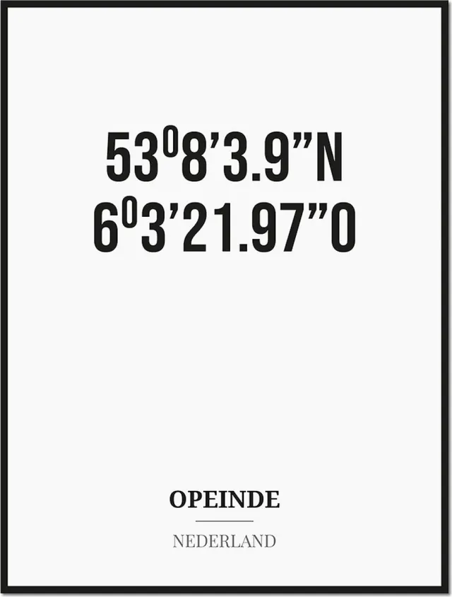 Studio216 Poster/kaart OPEINDE met coördinaten zwart, wit