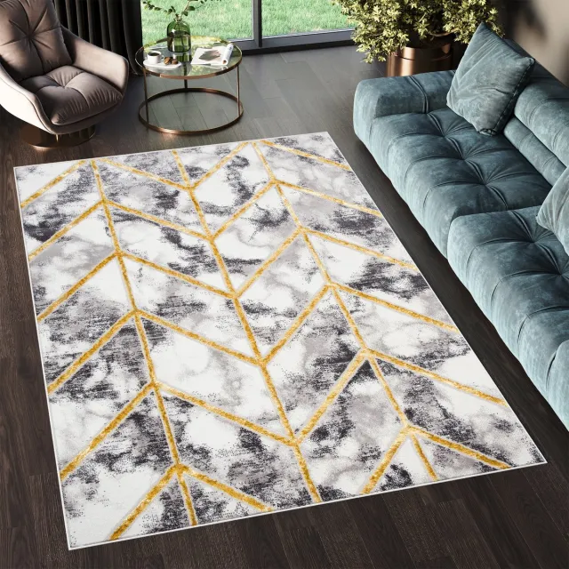 Tapiso Shine Vloerkleed Woonkamer Vloerbedekking Tapijt Maat- 80x150 Beige Goudkleur 2