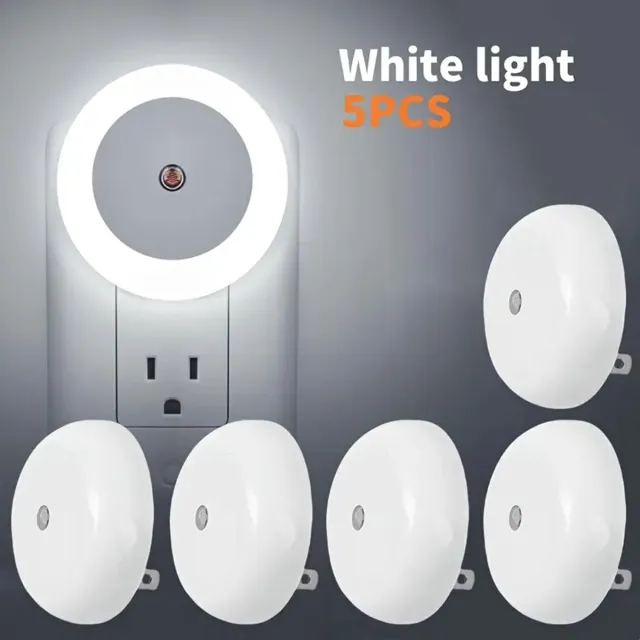 Daity [5-pack] Nachtlampje - stopcontact - automatisch detecterend warmwit LED-nachtlampje 0 -5W - geschikt voor slaapkamer - badkamer - gang - keuken (koud wit licht)