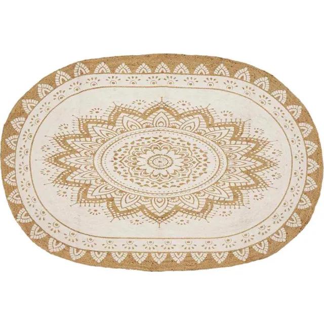 vidaXL Gebied Tapijt Natuurlijk met Witte Print Bloemen 152 x 245 cm Beige