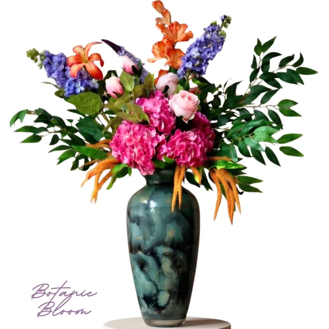 Mijn Bloem Zijden Boeket - Roze/oranje - ± 80 cm - 13 stelen - Kunstbloemen - Nepbloemen - Valentijn & Moederdag Cadeau