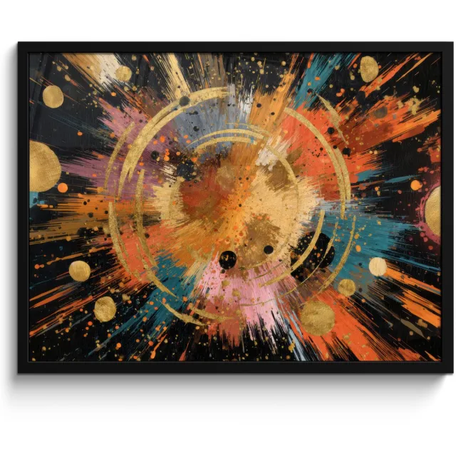 FrameYourWall Poster in lijst - Fotolijst 70x50 cm - Posters - Explosie - Verfstructuur - Goud - Abstract - Posterlijst zwart - Decoratie - Wanddecoratie woonkamer - Muurdecoratie slaapkamer