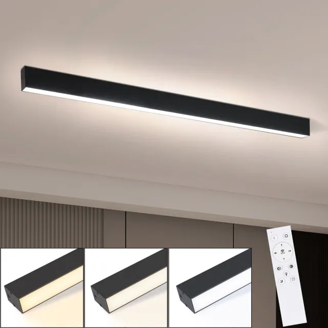 NETTLIFE Plafondlamp - 107CM - Zwart - Lange Bureaulamp - Dimbaar - LED Plafondverlichting - met Afstandsbediening - 32W moderne Lamp - voor Slaapkamer | Keuken | Woonkamer