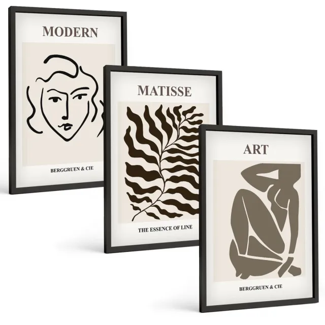 TULUP 4-Delige Schilderij Set - Stijlvolle afbeeldingen met lijnen en figuren in neutrale kleuren. - 40 x 60 cm - Stijlvolle Muurdecoratie - Slaapkamer - Decoratieve Schilderijen Zwarte lijst