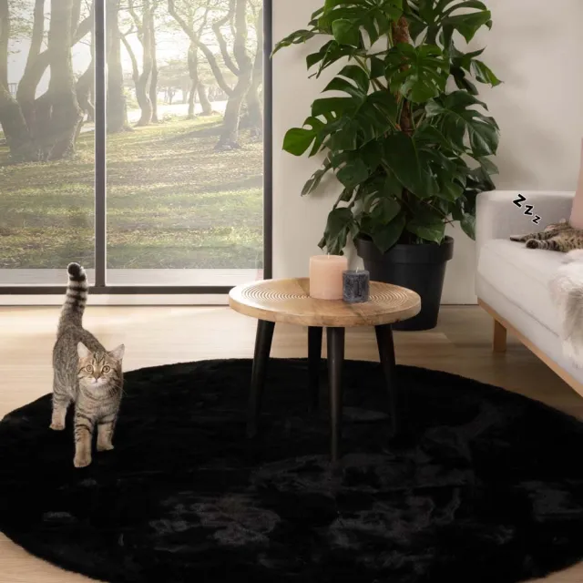 Tapeso Rond hoogpolig vloerkleed - Comfy Plus zwart 160