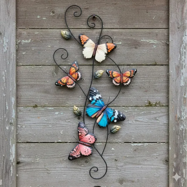 Anna's Collection Tuindecoratie vlinders - 3D - gekleurd - 67,5 cm - muur/schutting decoratie - tuinvlinders - muurvlinders Multi