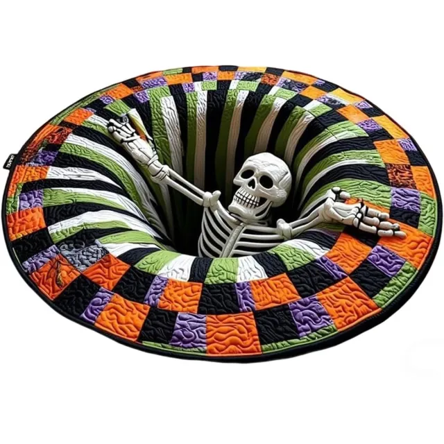 KZQ Ronde Halloween vloermat met 3D diepte-effect en antislip, zachte stof, 80x80 cm Meerkleurig