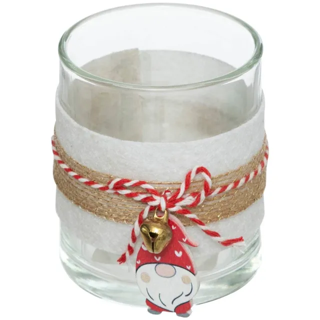 Feeric lights & Christmas Kerstkaarsenhouder in de vorm van een kabouter, van glas en vilt, hoogte 8 cm Blanc