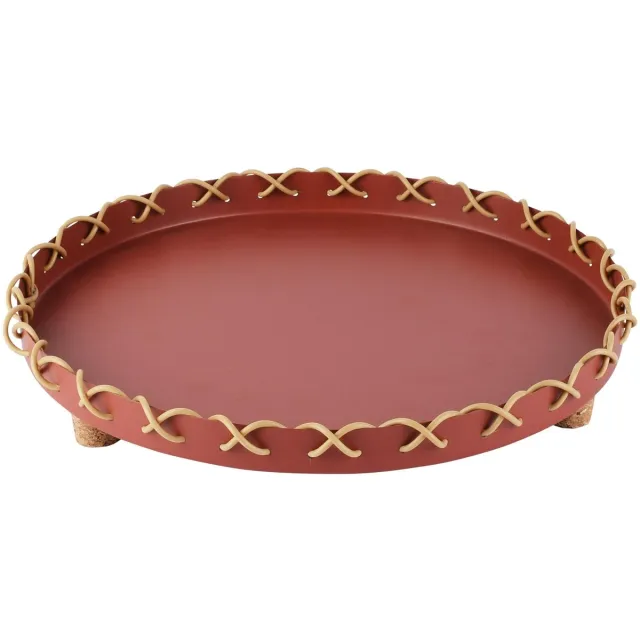 dekoratief Dienblad rond op poortjes, terra, metaal/rotan, 30x30x5cm | A265489