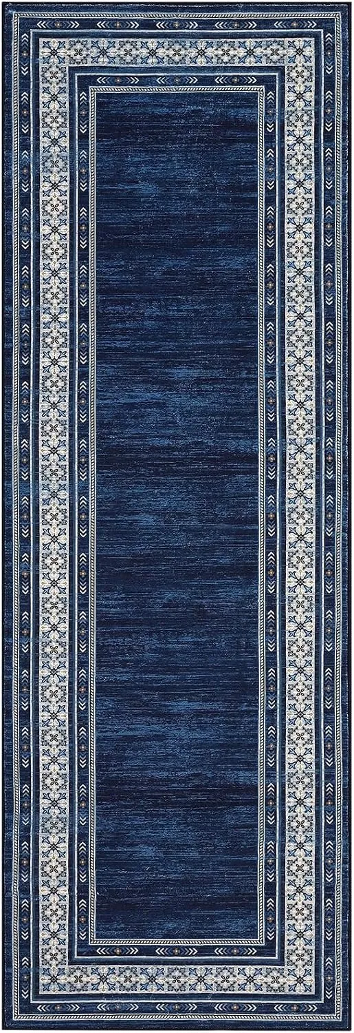 Danky Modern Vloerkleed Abstract Design 60x230 cm Blauw - Opvouwbare Loper met Antislip Onderkant