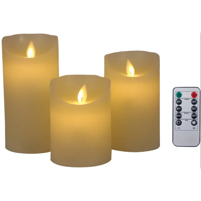 Foryouliving LED kaarsen met bewegende vlam 3x - Ivoor - Ivory - Afstandsbediening - Stompkaars rustiek wax - LED kaars batterij - Timer - 7.5 x 10 12.5 15 cm