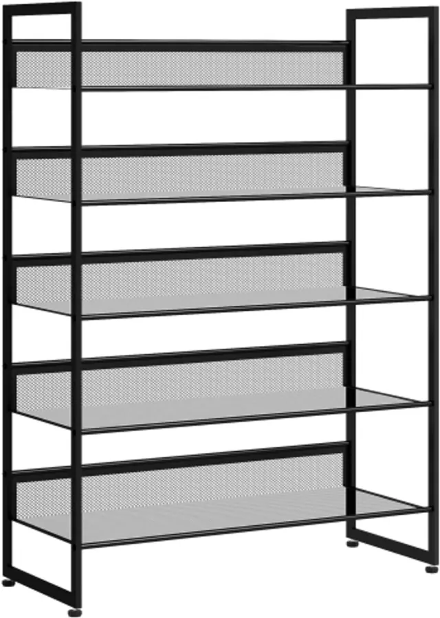GOTAGEE Schoenenrek, 72x30x102cm, Zwart, Staal, Staand Schoenenrek, Compact Schoenenrek, Opbergrek, 5-Laags Ontwerp, Geschikt Voor Gang, Slaapkamer