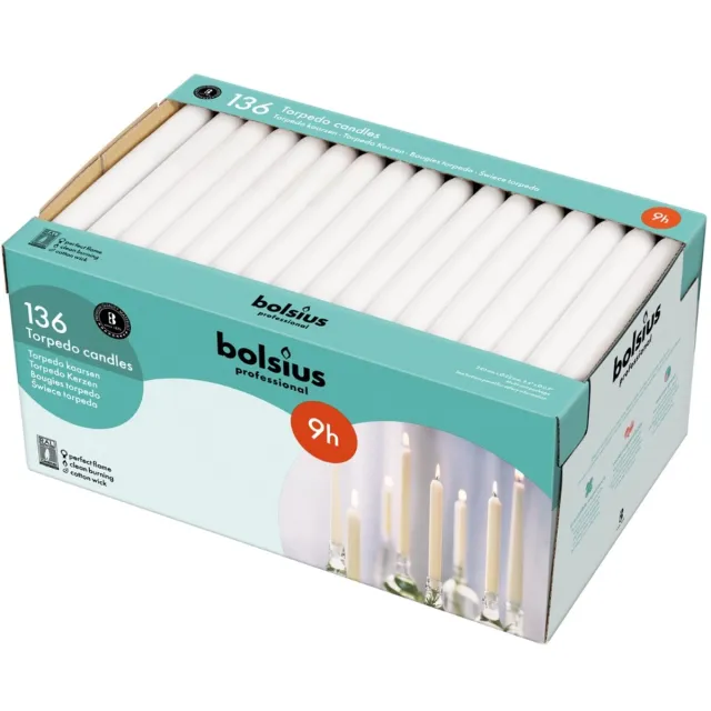 Bolsius Torpedokaarsen - Wit - 136 stuks