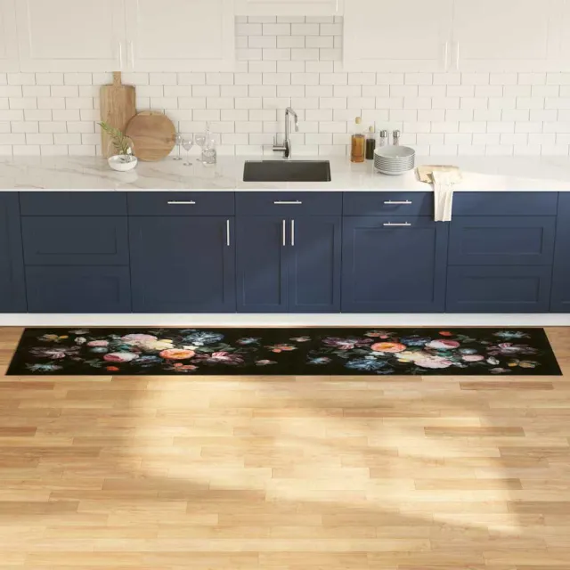 vidaXL Keuken Vloerkleed Zwart 300 x 60 cm Fluweel