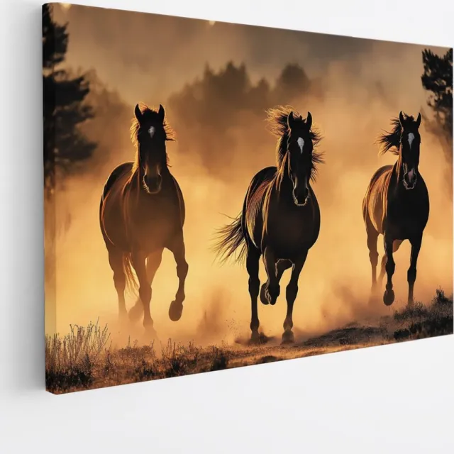 Saammp Canvas Schilderij - Paarden in Galop - Natuur - Dieren - 40x30 - Foto op canvas - Wanddecoratie - Muurdecoratie Woonkamer - Slaapkamer decoratie - Canvas Print Multicolor