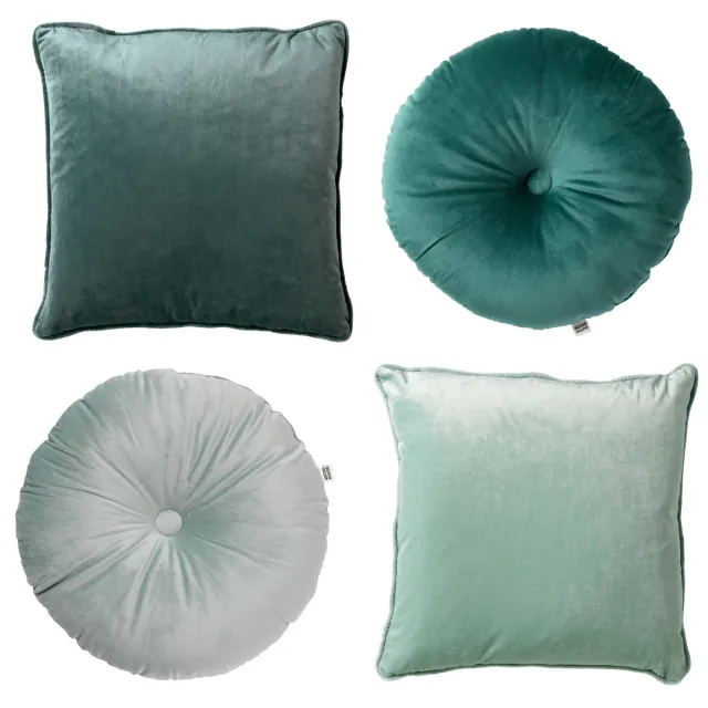 Dutch Decor KUSSENSET - 4-delig - Velvet Shapes - 45x45 cm en Ø38 cm - inclusief binnenkussens - groen - Met Ritssluiting – Decoratie set sierussens - Comfortabele kussentjes voor op de Bank