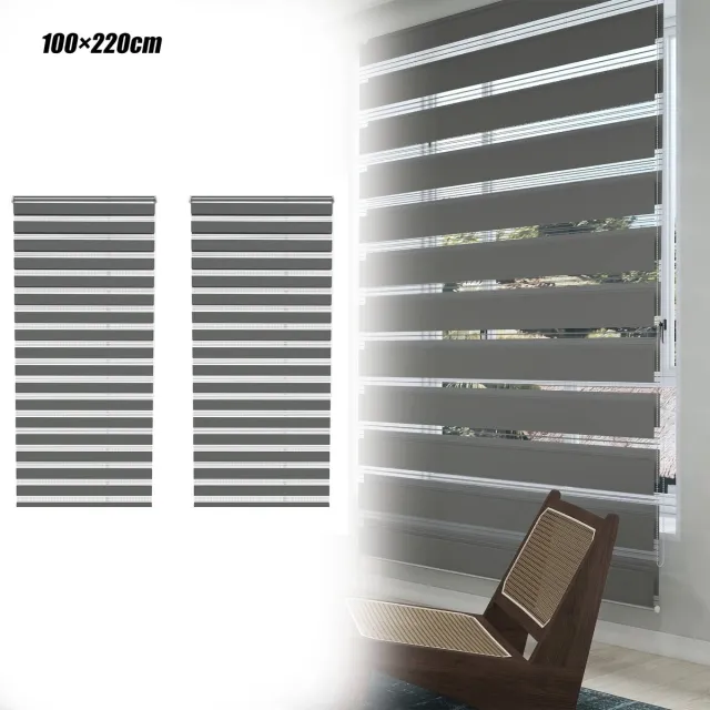 Aufun 2 Stuks Dubbele Verduisterende Rolgordijnen - Grijs 100x220cm - Clipmontage, Boren Niet Nodig, Eenvoudig Te installeren - Geschikt Voor Ramen En Balkondeuren