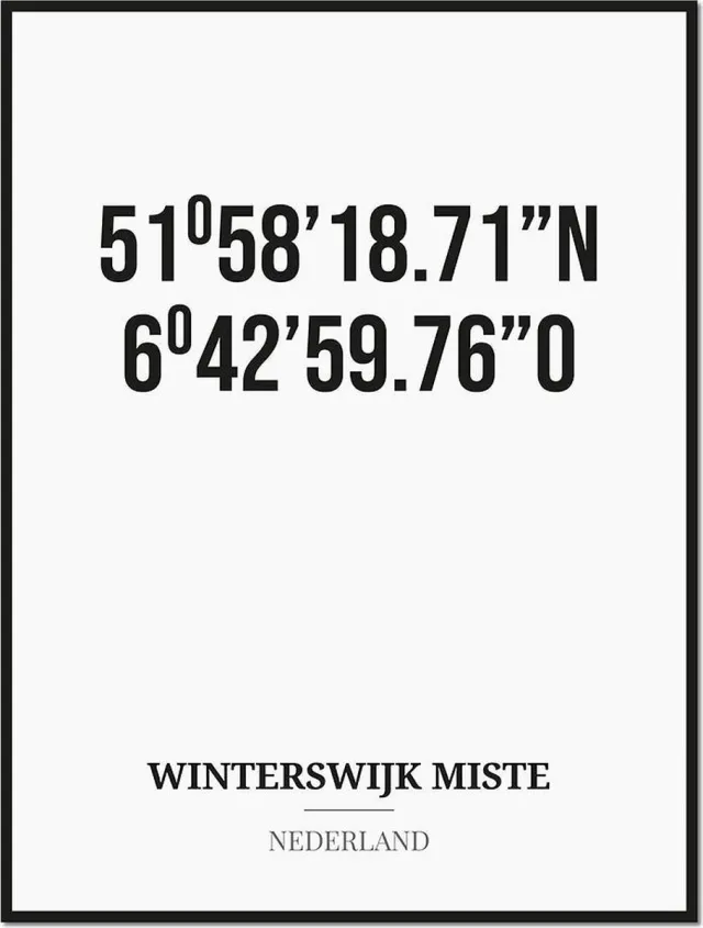 Studio216 Poster/kaart WINTERSWIJK MISTE met coördinaten zwart, wit