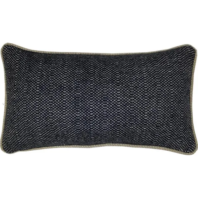 Malagoon Raven black structure recycled wool rectangle cushion Zwart, beige piping