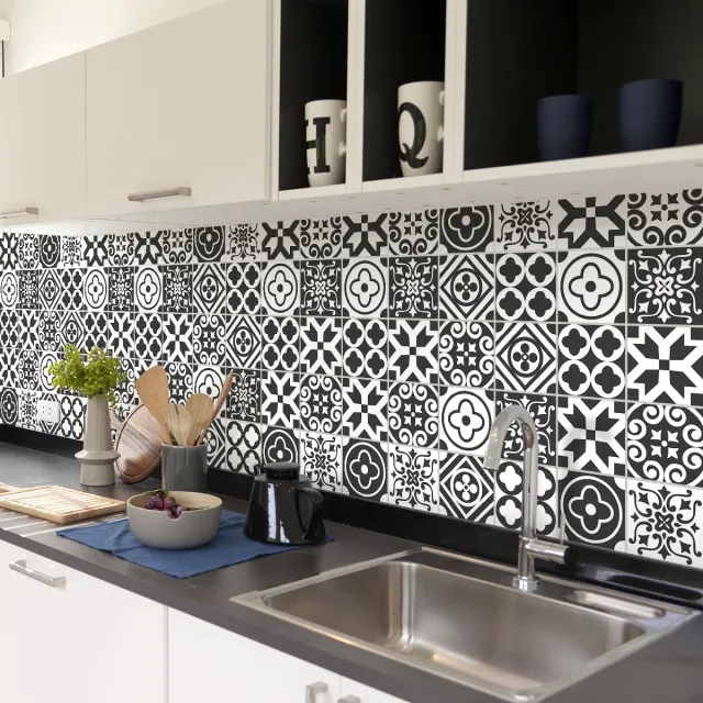 Ambiance Sticker Zelfklevende tegelmuurstickers voor keuken en badkamer - 30 cementtegelstickers, Azulejos Haruio-stijl - 30 stickers, 10x10 cm Multi color