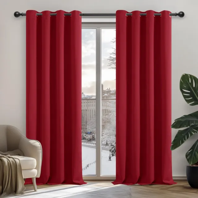 Unyqoos ® Stijlvolle Thermische Verduisteringsgordijnen met Oogjes voor Woon- en Slaapkamer, 229x132 cm, Rood, Set van 2