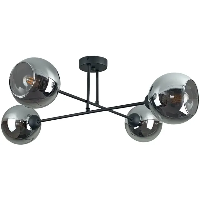 Keter Lighting Vasco Black Smoky Plafondlamp 4xE27 – Zwart Metaal & Rookglazen Lampenkappen