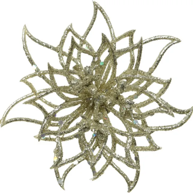Decoris Kerstster Glitter - champagne goud - 14 cm - op clip - decoratiebloem - kerstversiering