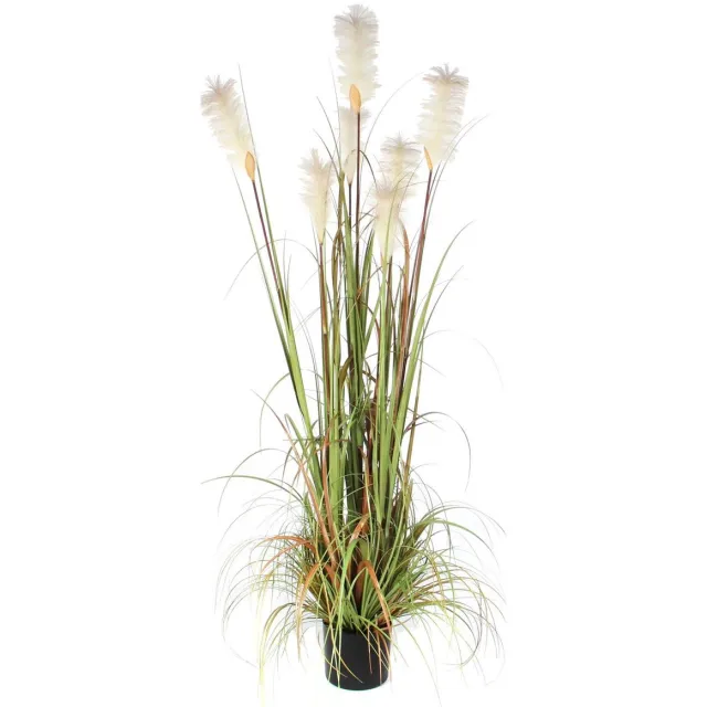 Mica Decorations gras pluim kunstplant - groen/creme - H81 x D40 cm