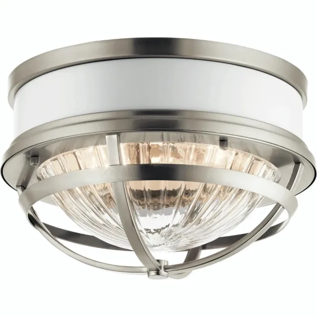 Kichler LED Plafondlamp Tollis | 2X E27 Max 40W | Dimbaar | Brushed Nickel & White Geen