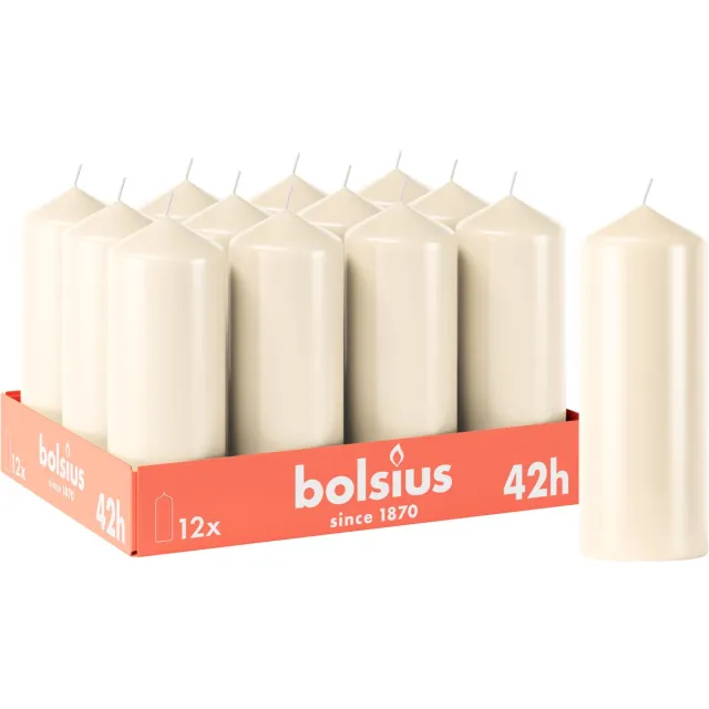 Bolsius Gladde Stompkaarsen - 12 stuks - Ivoor - 15 cm - 42 branduren