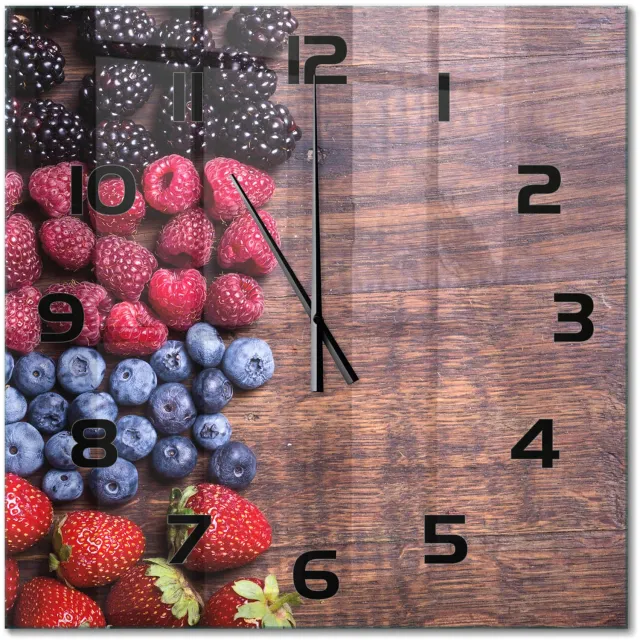 TULUP Wandklok - Bosvruchten Klok Glas Met Opdruk - 60x60 cm - Veelkleurig Moderne Wandklok Glas - Zwarte handen - Vierkante Klok - Decoratieve Glazen Klok - Glazen Wandklok Design