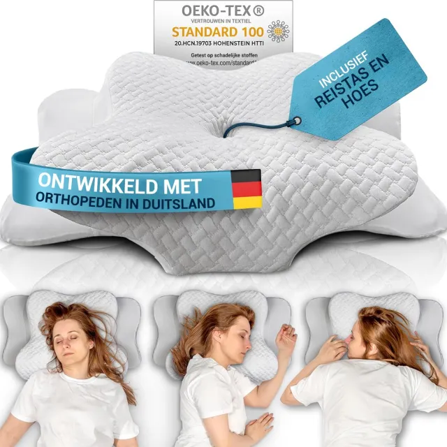Glückstoff Orthopedisch Kussen Nekklachten met Memory Foam - Hypoallergeen, Ergonomisch Kussen , Voor Nacken- en Rugpijn, Geschikt voor Alle Slapen, Inclusief Jute Beutel wit (kussen)