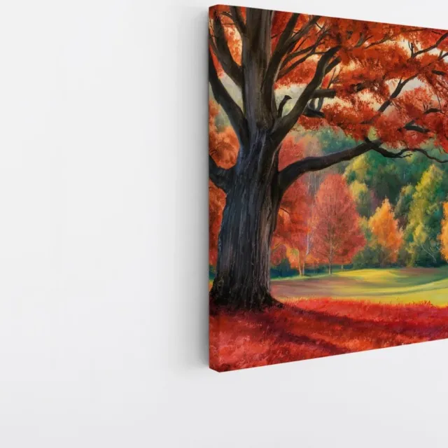 Saammp Canvas Schilderij - Rode herfst boom - Natuur - Bloemen - 30x30 - Foto op canvas - Wanddecoratie - Muurdecoratie Woonkamer - Slaapkamer decoratie - Canvas Print Multicolor